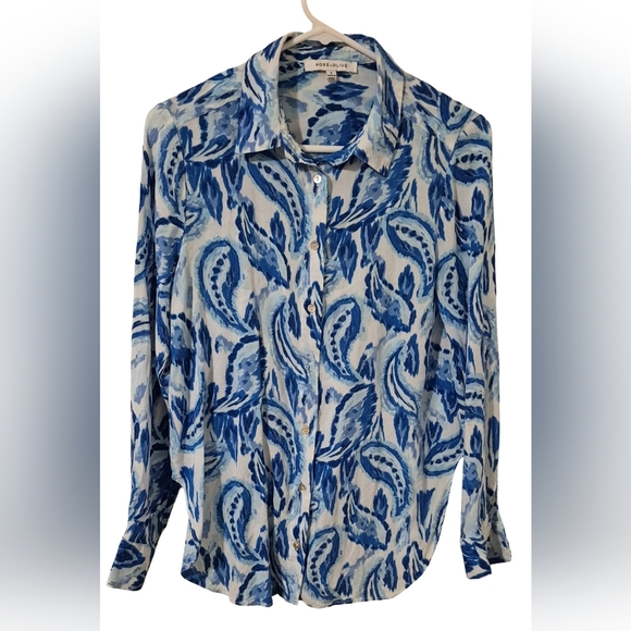 Rose & Olive Blue and White Paisley Button Down Shirt - Picture 1 of 7